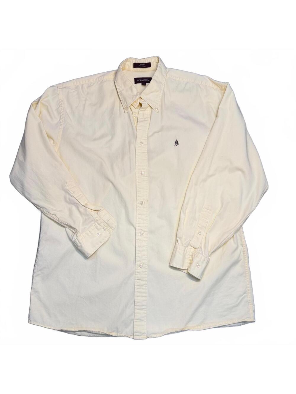 Nordstrom Men's Long Sleeve Button-Down Shirt Light Yellow Cotton Size L